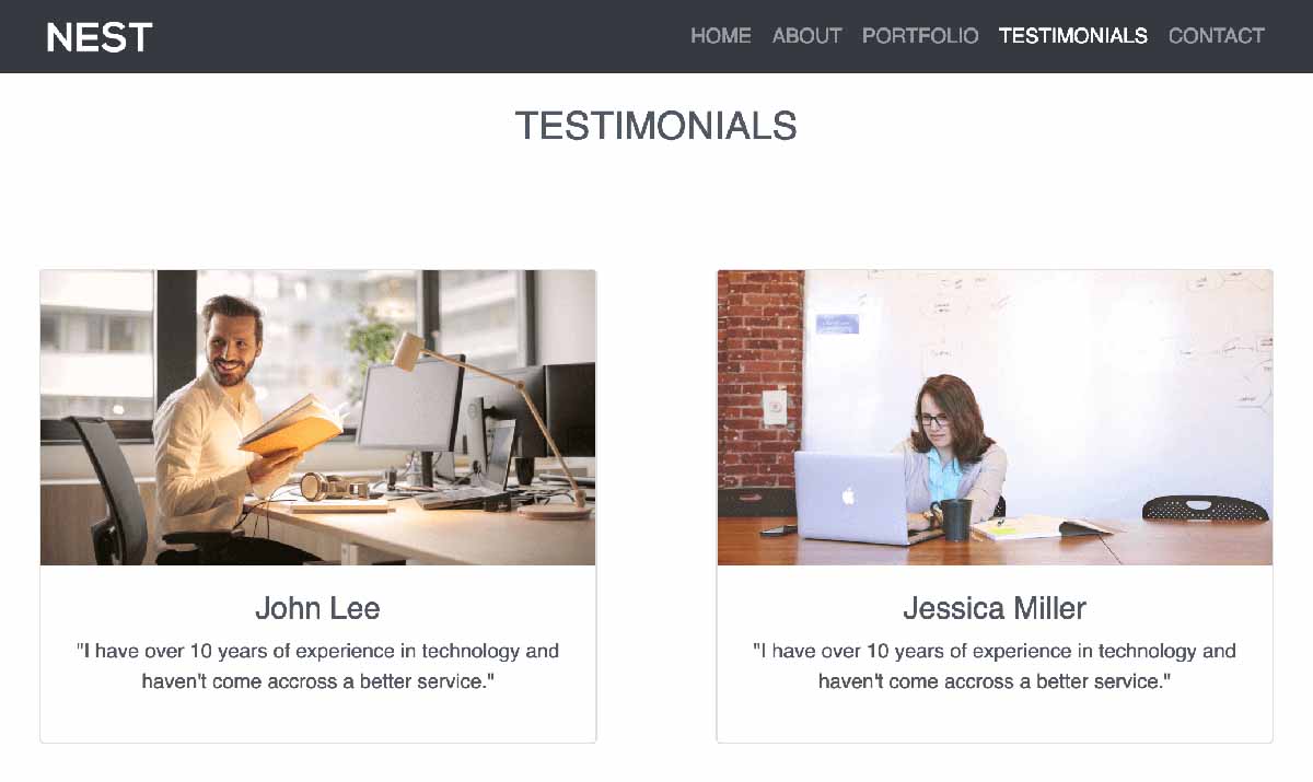 Bootstrap Card Testimonials Section with Padding