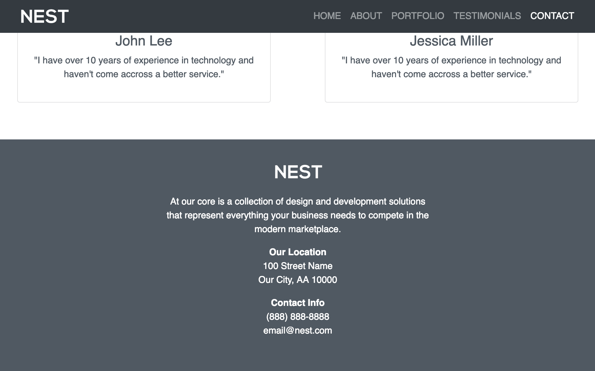 Nest Bootstrap Theme Footer Contact Section